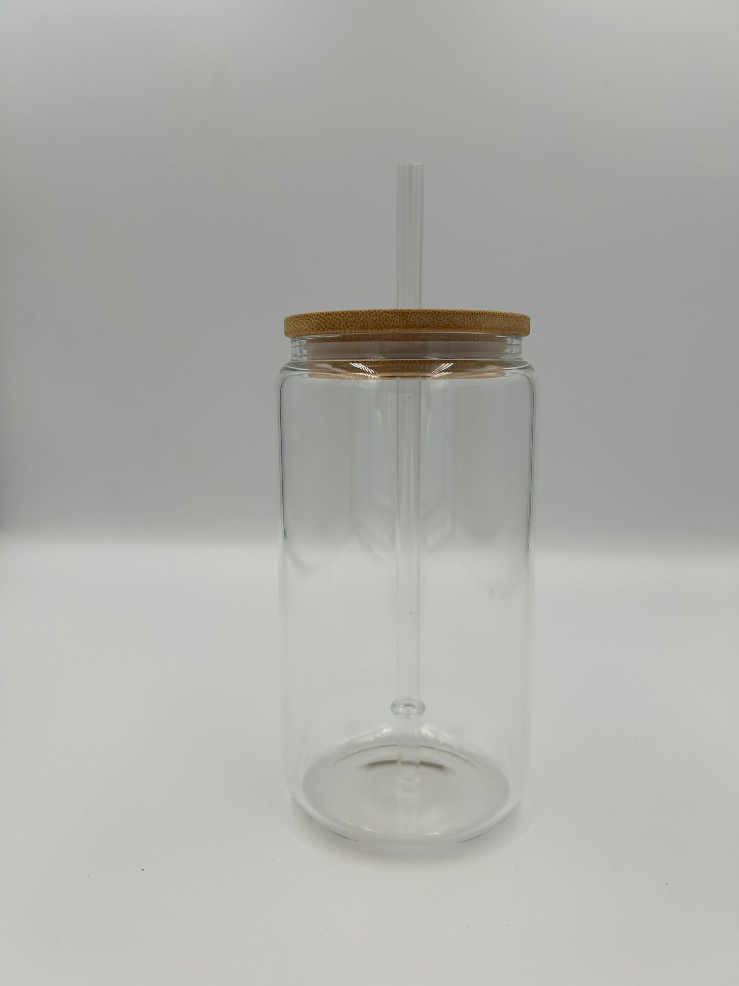 16oz Glass mug/Libbey Sumlimation with Bamboo Lid and Staw