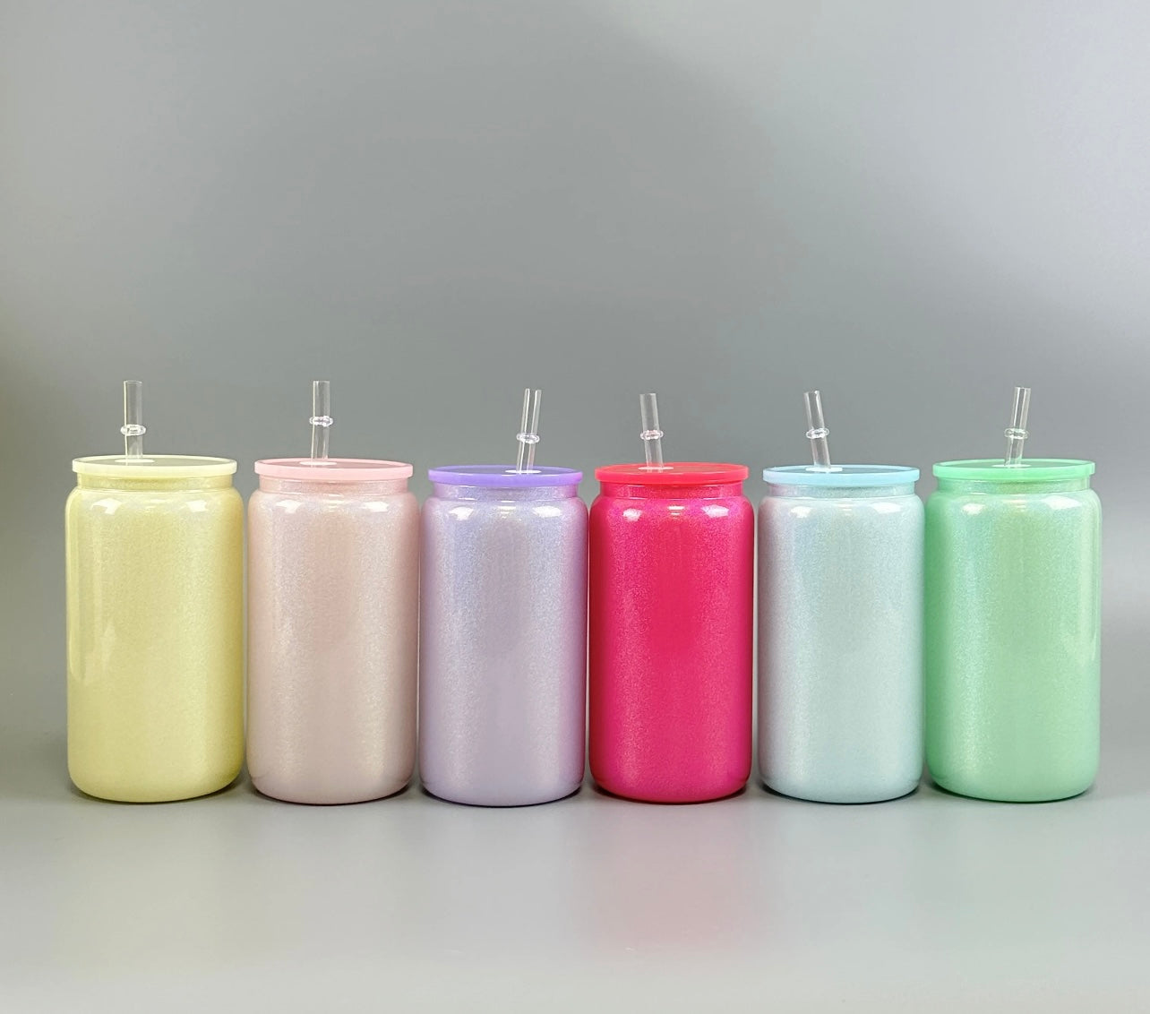 16oz Sublimation Glitter Glass can with Plastic Lid and Staw