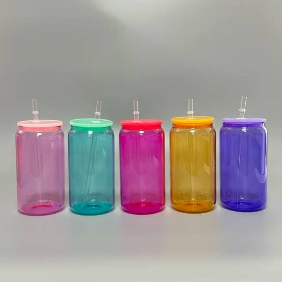 16oz Sublimation Jelly Glass Can with Lid and Straw
