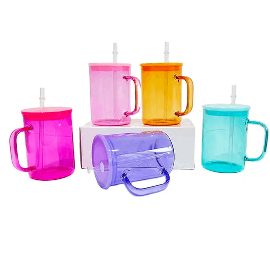 17oz  Sublimation Jelly Glass Mug with Acrylic Lid and Straw