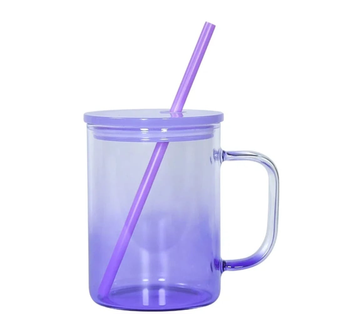 17oz Sublimation Ombre Glass Mug with acrylic lid with straw