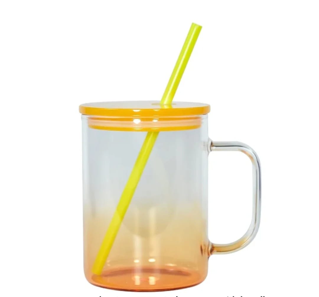 17oz Sublimation Ombre Glass Mug with acrylic lid with straw