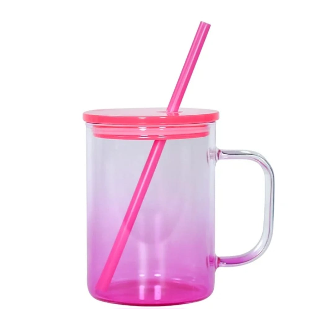 17oz Sublimation Ombre Glass Mug with acrylic lid with straw