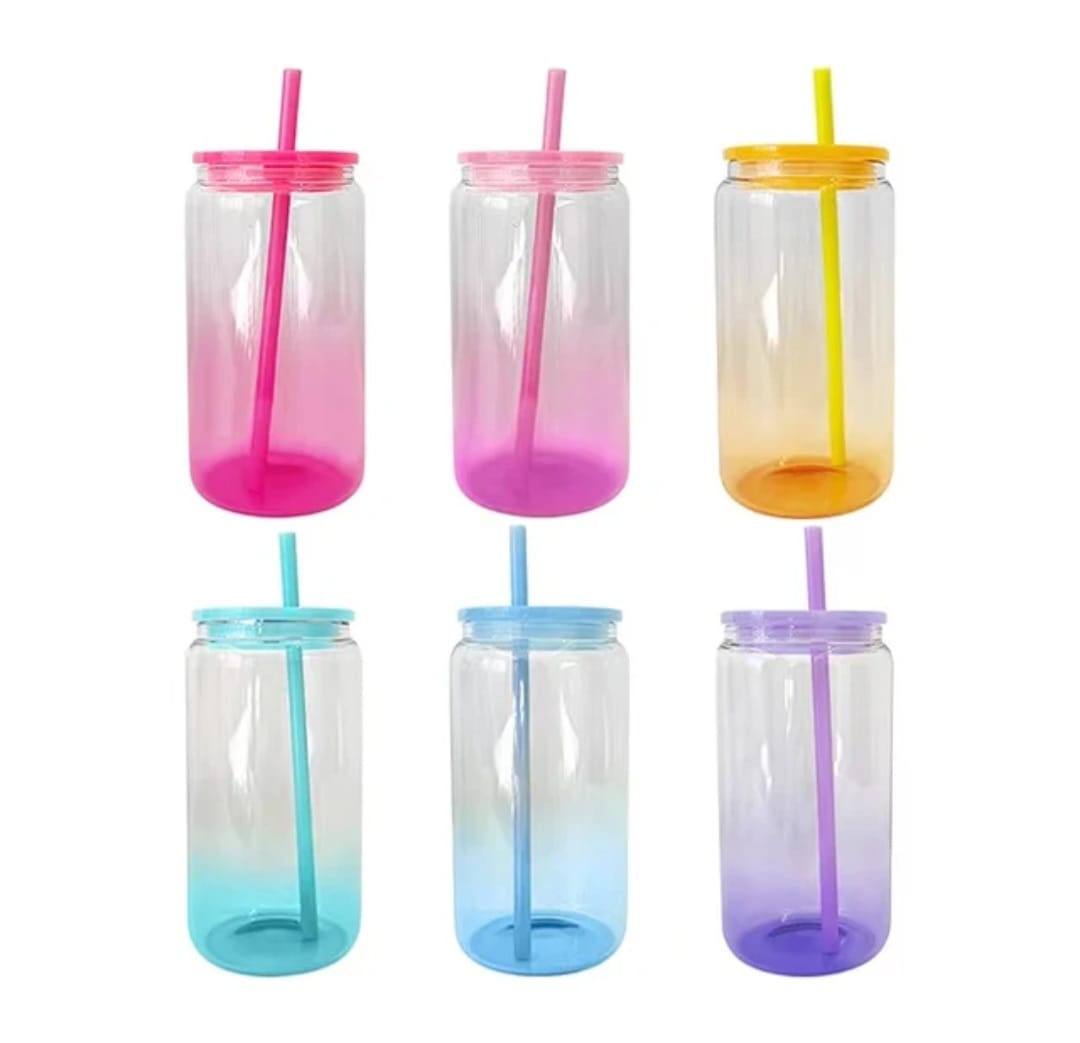 16oz Sublimation Ombre Glass Can with Acrylic lid and staw