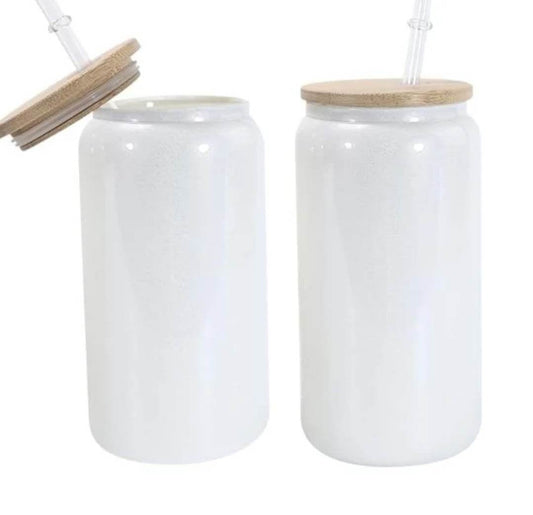 16oz White Sublimation Shimmer Glass Can