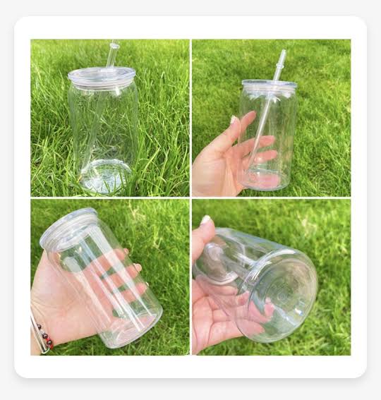 16oz Plastic Acrylic Can with Acrylic lid and straw