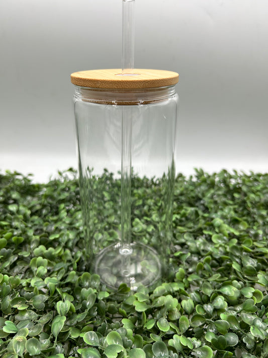 20oz Glass Can XL with Bamboo Lid and Straw