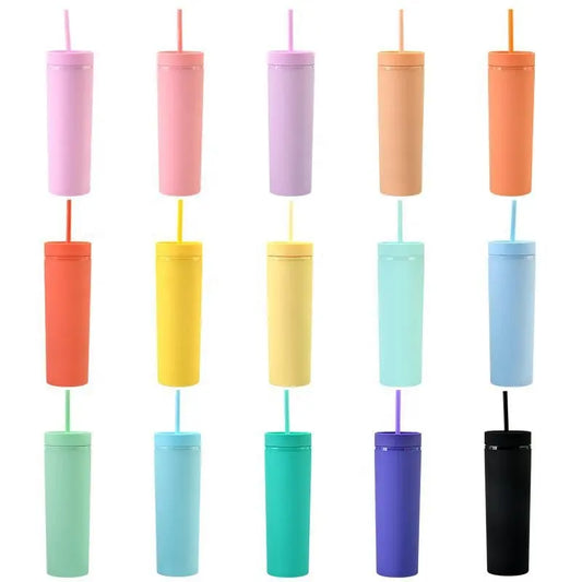 16 oz Skinny Tumbler with Plastic Straw Tumbler